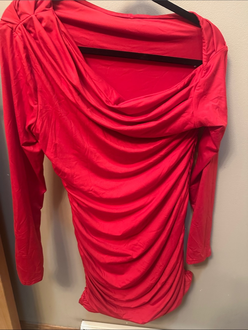 Red Draped Long Sleeve Women’s Dress